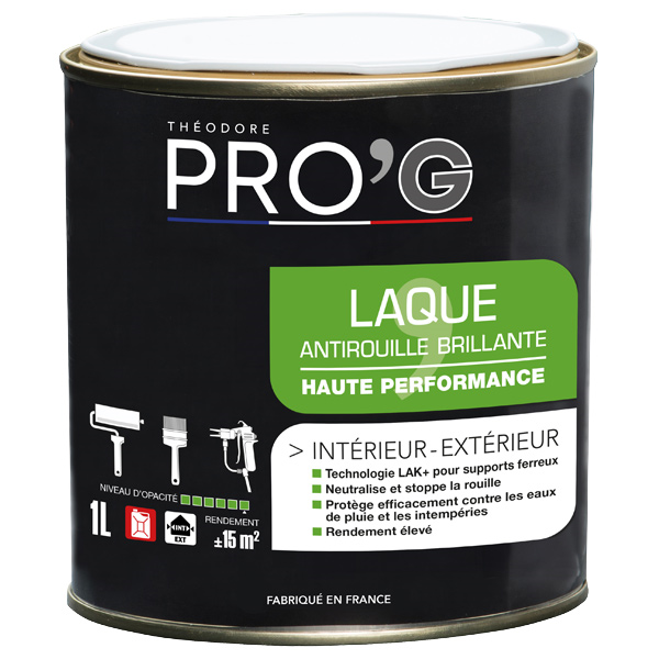 Laque antirouille Théodore Pro'G - Fer intérieur extérieur - blanc - Pot de 1L