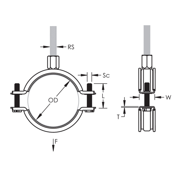 Collier de serrage avec isolant caoutchouc - Erico - Tige M8/M10 - Ø 68-78 mm - Boîte de 25
