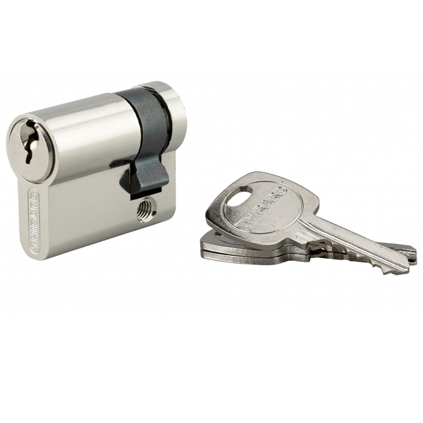 Demi-cylindre de sûreté à profil européen Thirard - laiton nickelé - 5 goupilles STD - avec 3 clés - 30 x 10 mm