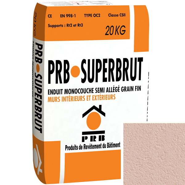 Enduit monocouche semi-allégé à grain fin PRB Superbrut type OC2 - Virginie - sac de 20 kg