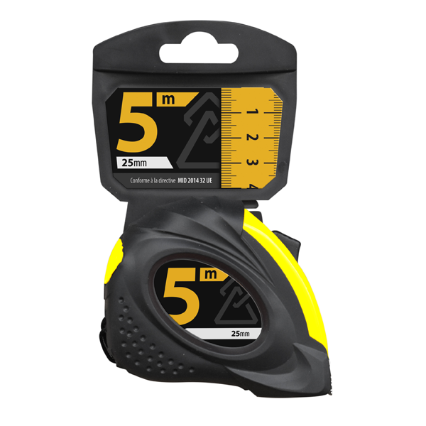 Mètre ruban autobloquant Axian - longueur 5 m - largeur 25 mm - avec clip ceinture et dragonne