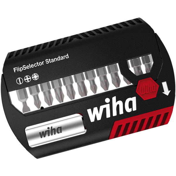 Coffret de 12 embouts de vissage FlipSelector Wiha Fente PH PZ 25 mm et porte-embout 1/4"