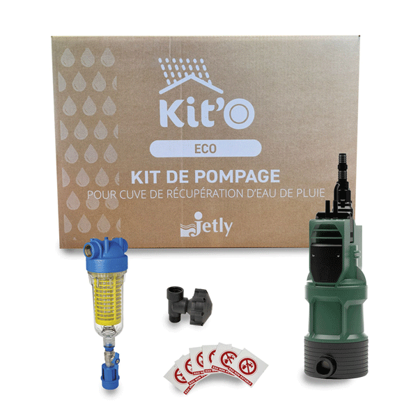Kit de pompage complet Kit'O Eco pour cuve récupération eau de pluie plastique ou béton