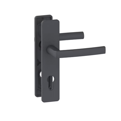 Ensemble poignée de porte à clé en I Vachette Koya - alu noir - entraxe fixation 195 mm - carré 7 mm