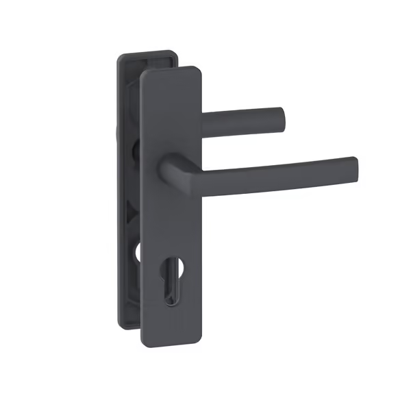 Ensemble poignée de porte à clé en I Vachette Koya - alu noir - entraxe fixation 195 mm - carré 7 mm