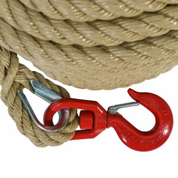 Corde à poulie en chanvre avec crochet de sécurité - Diamètre Ø 22/24 mm - Longueur 40 m