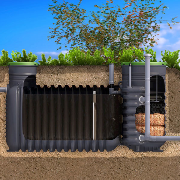 Filtre compact assainissement sans électricité easyCompact 6 EH sortie basse gravitaire pour résidence principale et secondaire