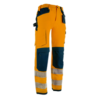 Pantalon de travail stretch haute visibilité orange mutipoches bandes rétroréfléchissantes et emplacements genouillères - FIORD - Taille L