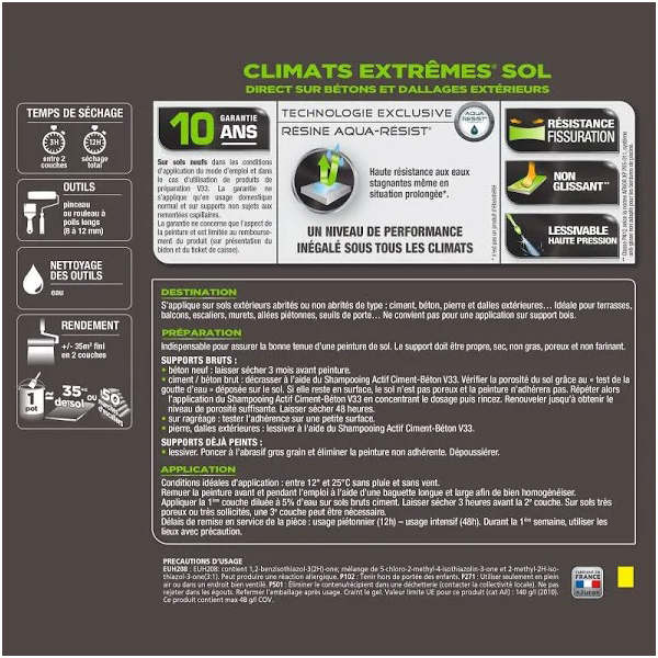 Peinture sols extérieurs avec sous-couche intégrée - Climats extrêmes V33 - Teinte Pierre Satin - Pot de 0,5 LTR