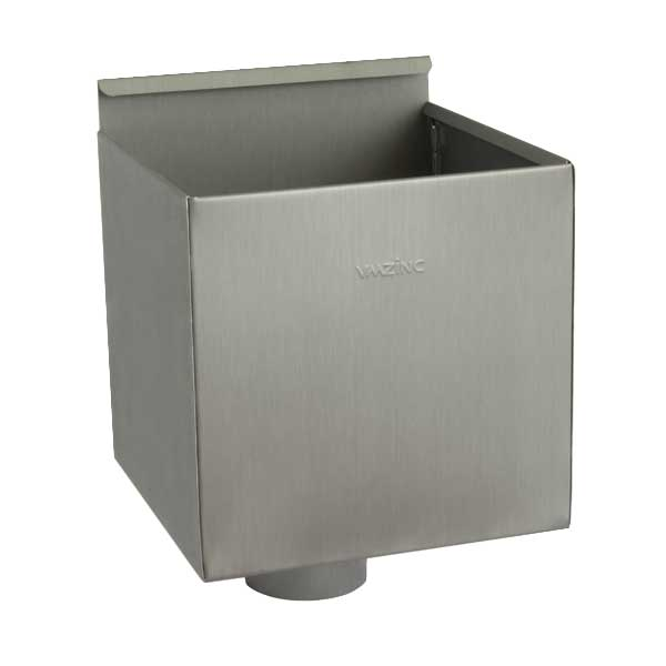 Boîte à eau zinc carrée pour raccordement pluvial - 220 x 220 x 220 mm - Ø 80,0 MM - Quartz-zinc