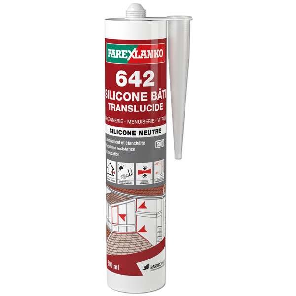Mastic silicone neutre spécial bâtiment - 642 ParexLanko - Translucide - Cartouche 300 ml