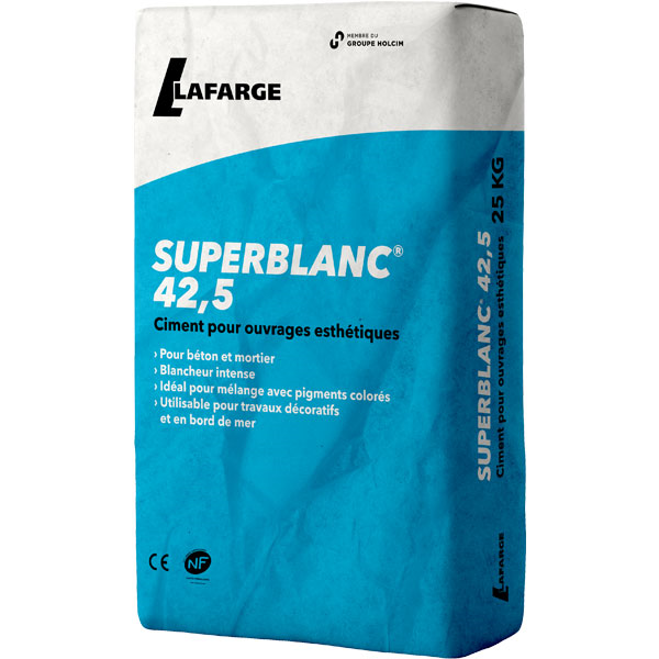 Ciment blanc pour ouvrages esthétiques - Superblanc 42,5N CE NF - Sac de 25 kg