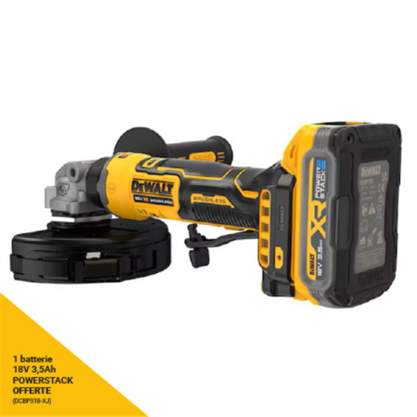 Meuleuse d'angle sans fil 18V 125 mm - DCG404S2T-QW Dewalt - En coffret avec 2 battries 3,5 Ah Powerstack et chargeur