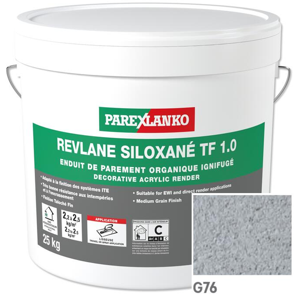 Enduit de parement organique ignifugé Parexlanko Revlane Siloxané TF 1.0 G76 - Seau de 25,0 KG