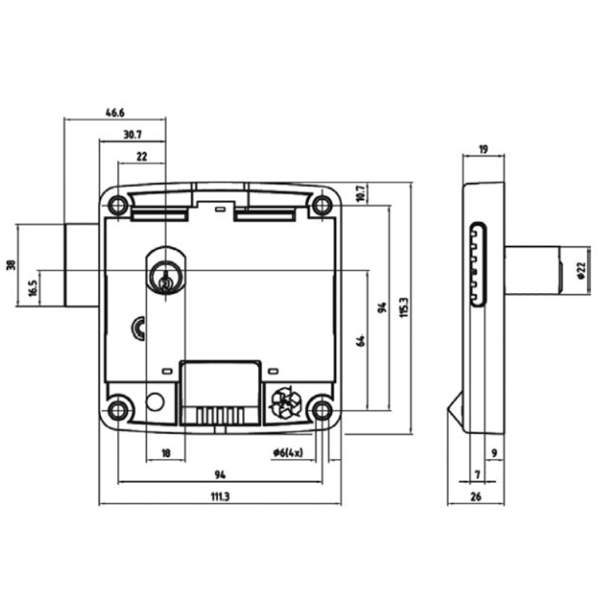 Serrure à monnaie pour consigne Tesa - déblocage par pièce de 1 euro - ABS - sens gauche - 2 clés - axe 30,7 mm