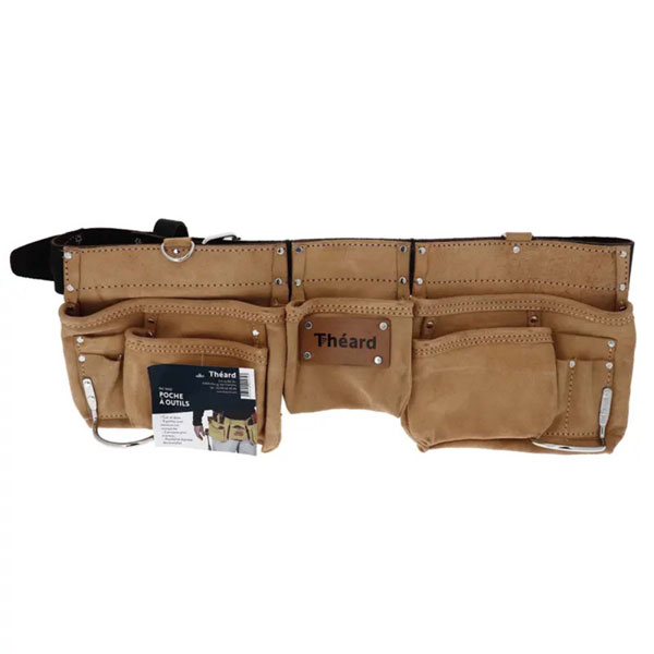 Poche à outils à 9 poches Théard avec ceinture en cuir et 2 anneaux pour marteaux