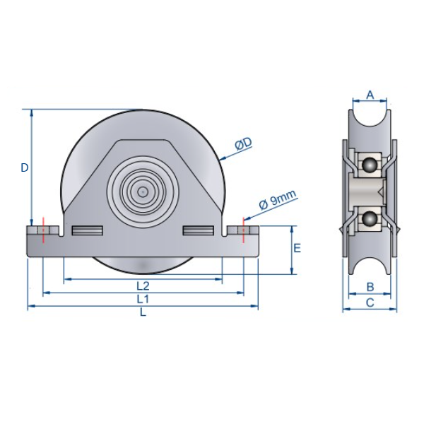 Galet à monture intérieure gorge en V Mantion - Capacité 200 Kg - Diamètre 80 mm - Acier - Lot de 2