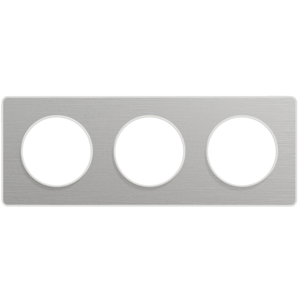 Plaque de finition triple Schneider Odace Touch pour 3 postes encastrés - alu brossé liseré blanc