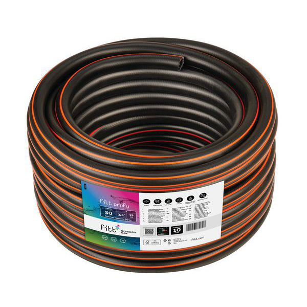 Tuyau d'arrosage professionnel Profy Fitt - Diamètre 19 mm - Longueur 50 mètres - Noir