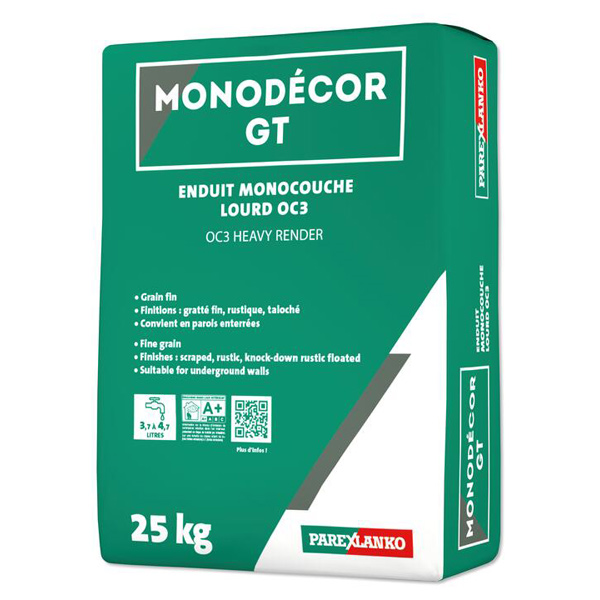 Enduit monocouche lourd OC3 à grain fin Parexlanko Monodécor GT - G20 Blanc cassé - Sac de 25 KG