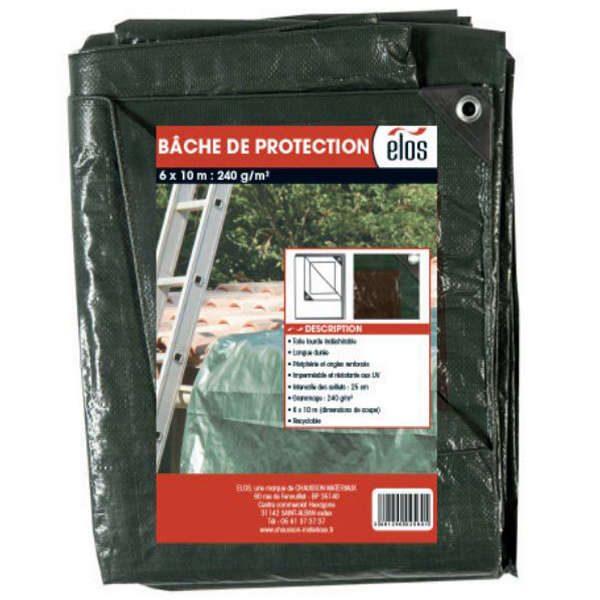 Bâche de protection pour couvreur Elos - 6 x 10 m - 240g/m² - toile verte recyclable