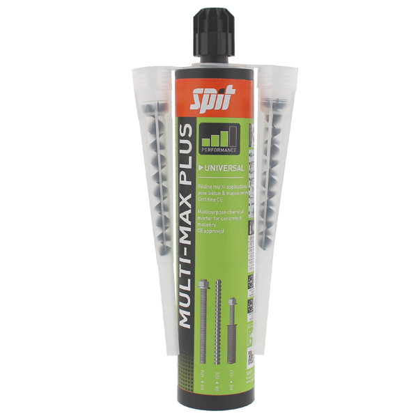 Résine de scellement chimique multi-matériaux Spit Multi-Max grise - cartouche de 300 mL avec 2 buses