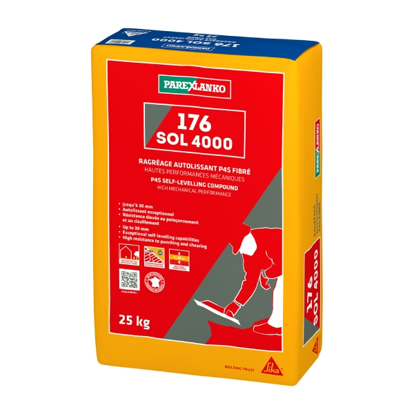 Ragréage sol intérieur et extérieur 176 SOL 4000 fibré autolissant Classe P4S - 3 à 30 mm - Sac de 25 kg