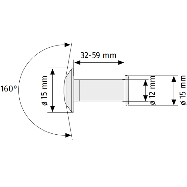 Judas optique Abus TSP1216 avec cache pour porte d'épaisseur 32 à 59 mm - Ø 12 mm - vue à 160° - doré