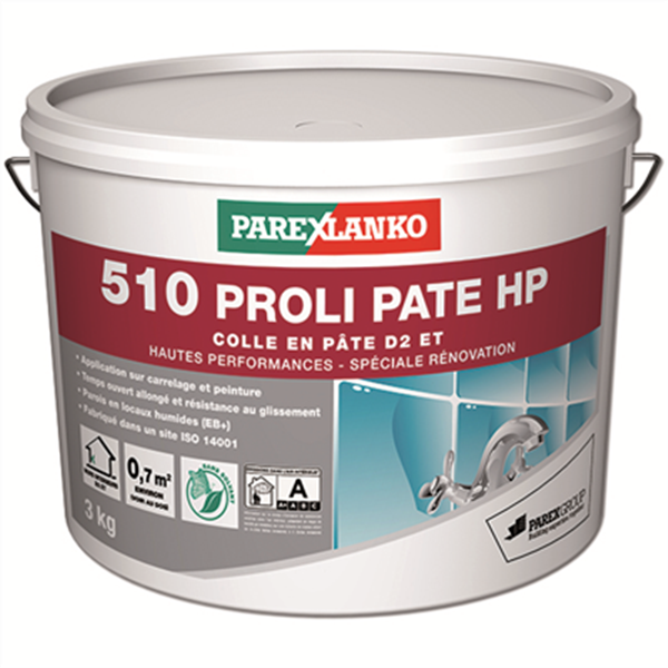 Colle en pâte pour pose murale de carrelage en local humide - Proli Pâte HP 510 - Blanc - seau de 3 KG