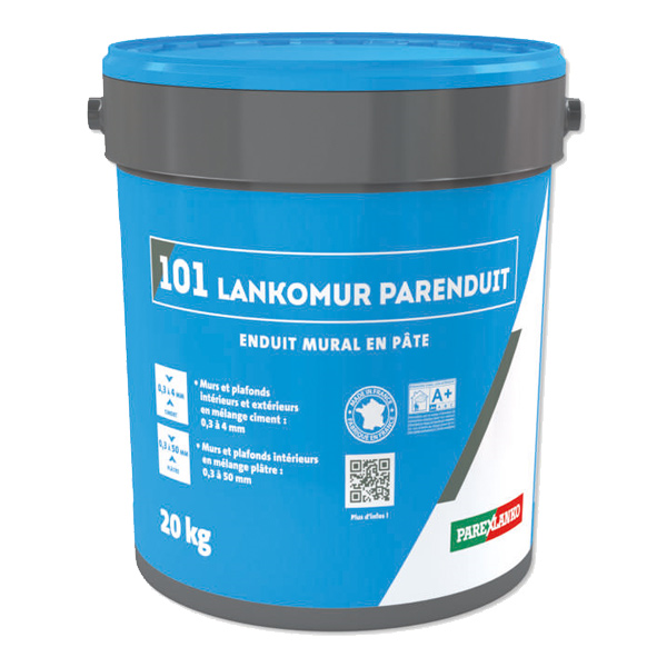 Enduit de ragréage mural en pâte - 101 Lankomur Parenduit- épaisseur application 0,3 à 4 mm - seau de 20,0 KG