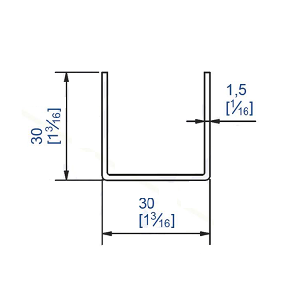 Profil U 30 x 30 mm galvanisé longueur 2 mètres