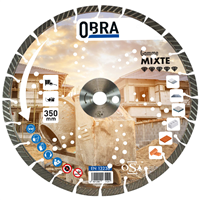 Disque diamant mixte haut de gamme découpe matériaux durs Ø 350 mm Obra - 24 segments - Alésage 25 mm