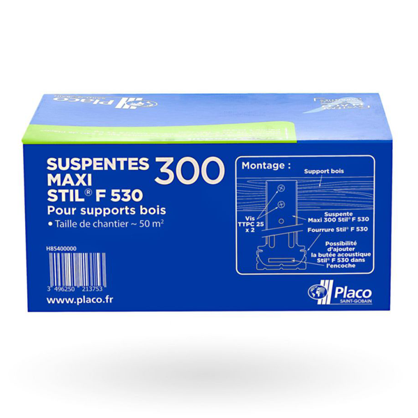 Suspente Maxi 300 F530 pour plafond sur support bois - 300 mm x 43 mm - Boîte de 100