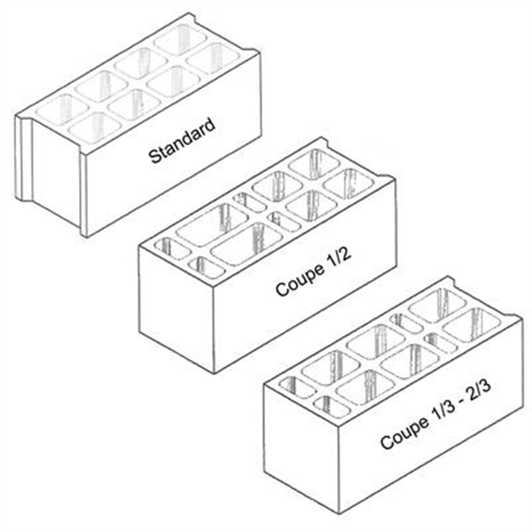 Bloc béton creux retourné 500 x 200 x 200 mm - B60 - 3 parois 8 trous CE NF