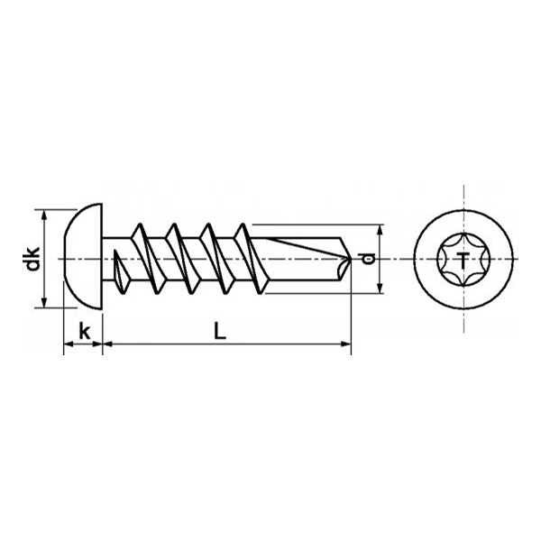 Vis autoperceuse tête cylindrique six lobes Inox A2 DIN7504M M3.9x25 - boîte de 200