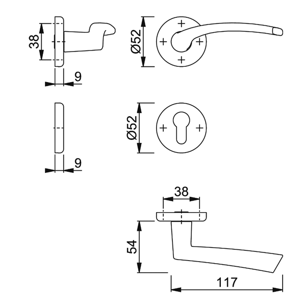 Ensemble sur rosace clé en I Ibiza Hoppe aluminium chromé - porte de 31 - 42 mm carré 7 mm