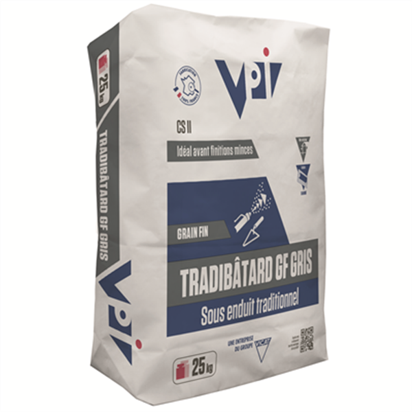 Enduit à la chaux - Tradibâtard GF Gris - grain fin taloché - sac de 25 kg