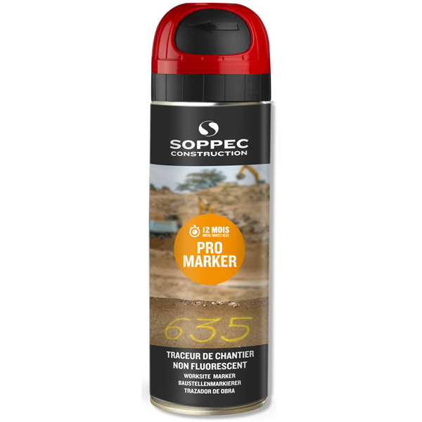 Traceur de chantier PROMARKER rouge non fluorescent durée 12 mois 500 ml