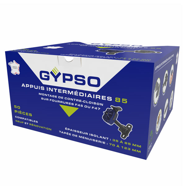 Appui intermédiaire réglable Gypso 85 pour fourrure F45 ou F47 - isolant de 35 à 85 MM - Boîte de 50