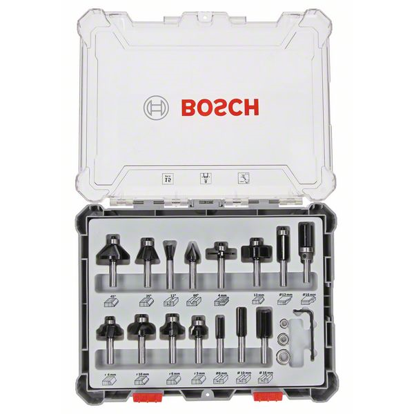 Fraise mixte Bosch queue de 8 mm en coffret de démarrage de 15 outils