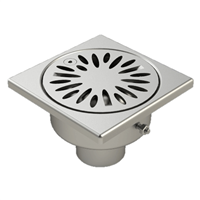 Siphon de douche en inox - cloche avec garde d'eau de 15 mm - 100 x 100 mm - sortie verticale 40 mm