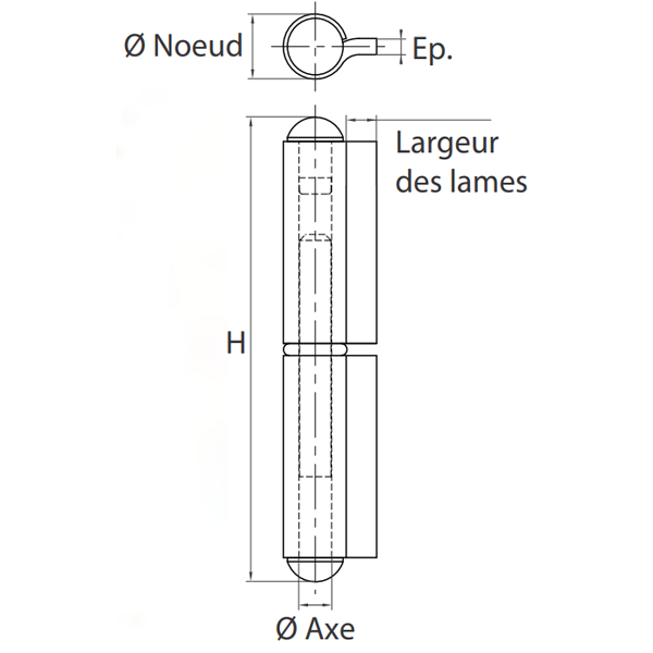 Paumelle de grille roulée lame courte Clémenson acier brut bague laiton hauteur 80 mm 35 kg