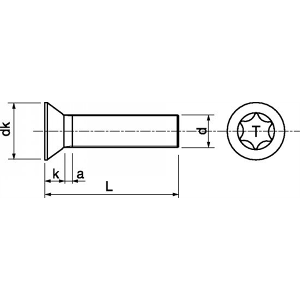 Vis à métaux tête fraisée six lobes en inox A2 DIN 965 M06X25 - boîte de 200