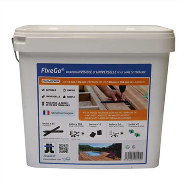 Fixation invisible FIXEGO Spax pour lames de terrasses ép 19 à 25 mm - Kit pour 4 m² de terrasse