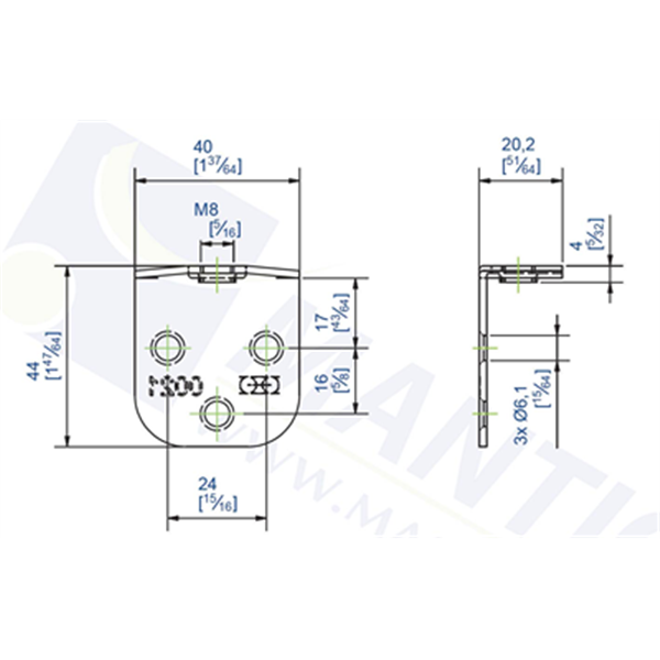 Platine pour fixation Cadette sur plat 40 x 40 mm