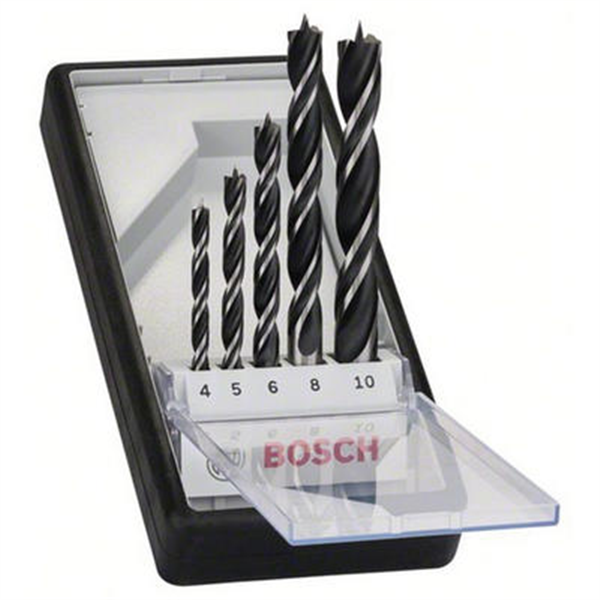 Coffret de 5 mèches à bois hélicoïdales Bosch Robuste Line ⌀ 4 5 6 8 et 10 mm