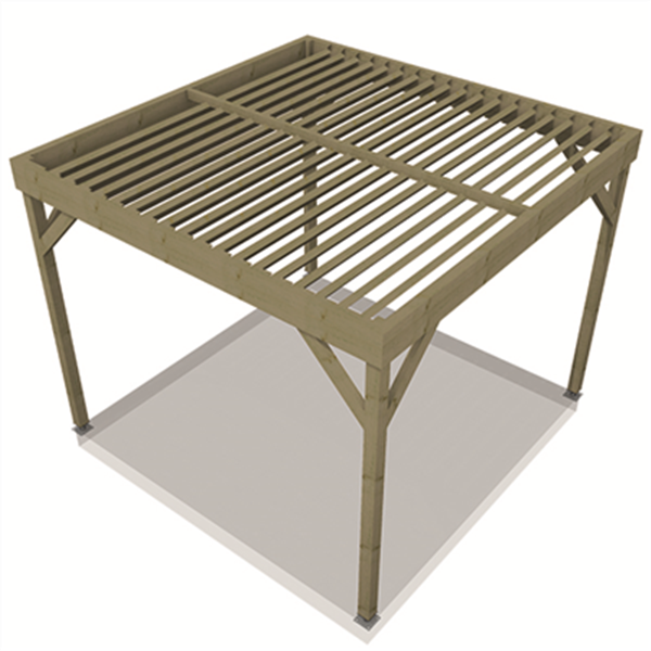 Pergola bois indépendante à toit plat - Pin traité Classe 4 vert - en kit - 3 x 3 m - hauteur 2,20 m