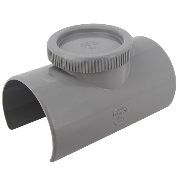 Selle de réparation à 90° pour tuyau de 100 mm Nicoll SLV109 avec bouchon de visite Ø 90 mm - PVC gris