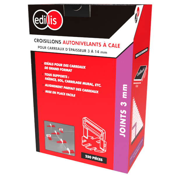 Croisillon autonivelant à cale Edilis pour carrelage grand format de 3 à 14 MM d'épaisseur - joint de 3 MM - 250 pièces