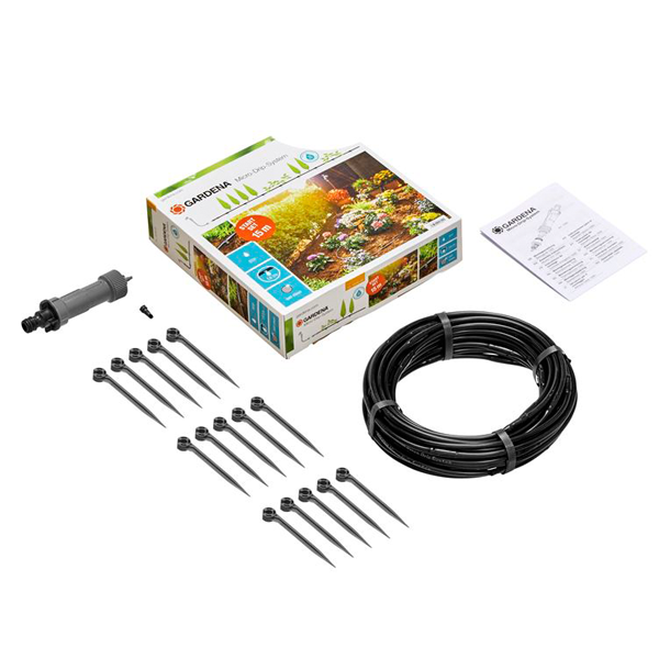 Ensemble complet arrosage goutte à goutte pour rangées de plantes Gardena - Longueur 15 m